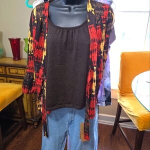 Brand Unk, Brown, Yellow, Orange Top (Aka Shacket), Sz S
